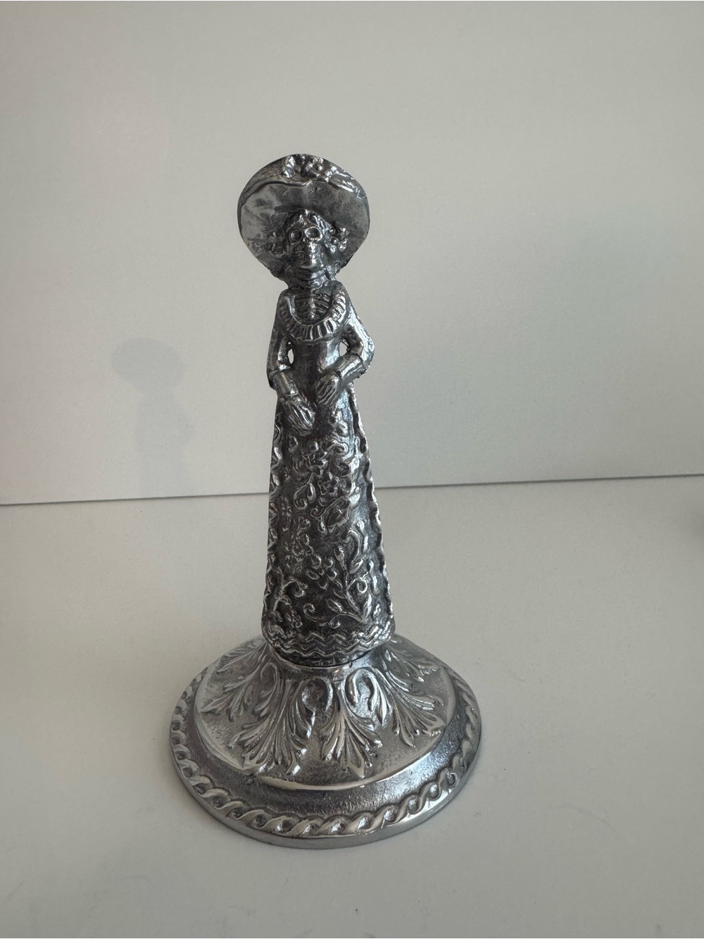 German Silver Lady Catrina Figurine Decorative Bell - Silver